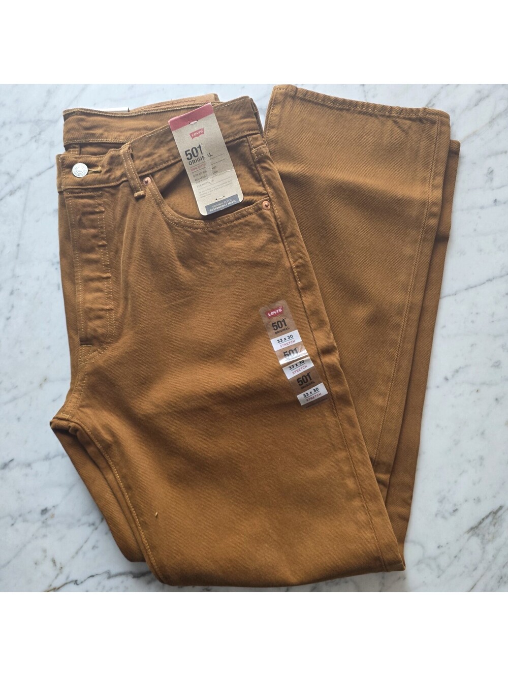 Levi’s 501 Original Brown Stretch Jeans Mens 33x30 NWT Tobacco